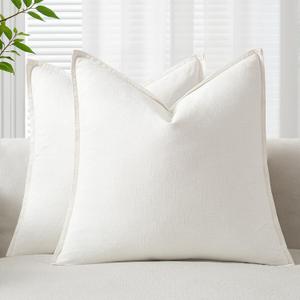 EMEMA Decorative Linen Throw Pillow Covers 26x26 Inch Cream Boho Farmhouse Neutral Couch Throw Pillows for Bed Pack of 2 Accent Pillowcase Modern Sofa Cushion Livingroom Home