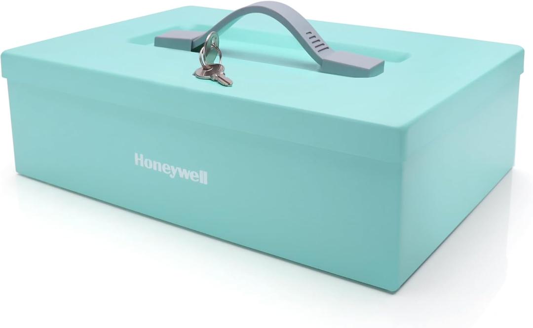 Honeywell Safes & Door Locks - Small Safe Box for Home - Fire Resistant Documents Lock Box with Keys - Steel Security with Key Lock for Personal Items, Jewelry, Money - 0.17 Cubic Feet - Teal - 6124TL