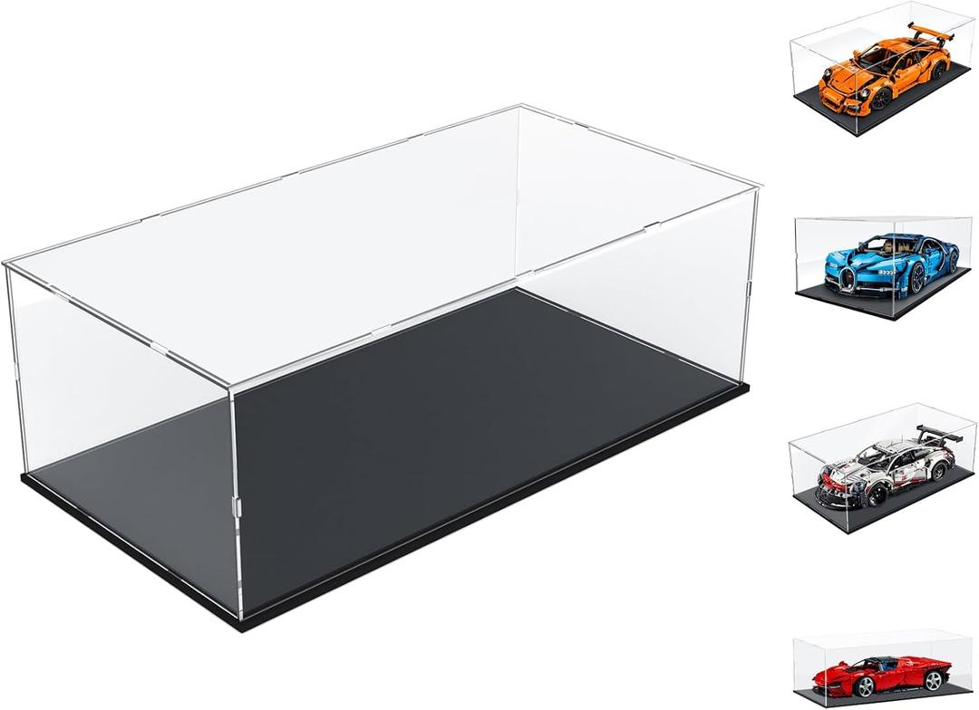 Choowin Acrylic Display Case for Lego Car Display for Lego Porsche 911 McLaren P1 Ferrari SP3 Display Thickened Clear Acrylic Display Cases for Collectibles Assemble Dustproof Display Box(Black Base)