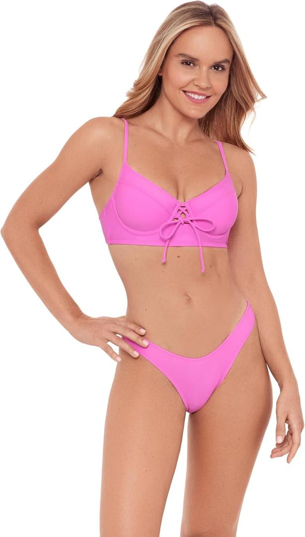 Sports Illustrated Women's Underwire Laceup Bikini Top (Pop Pink, S)