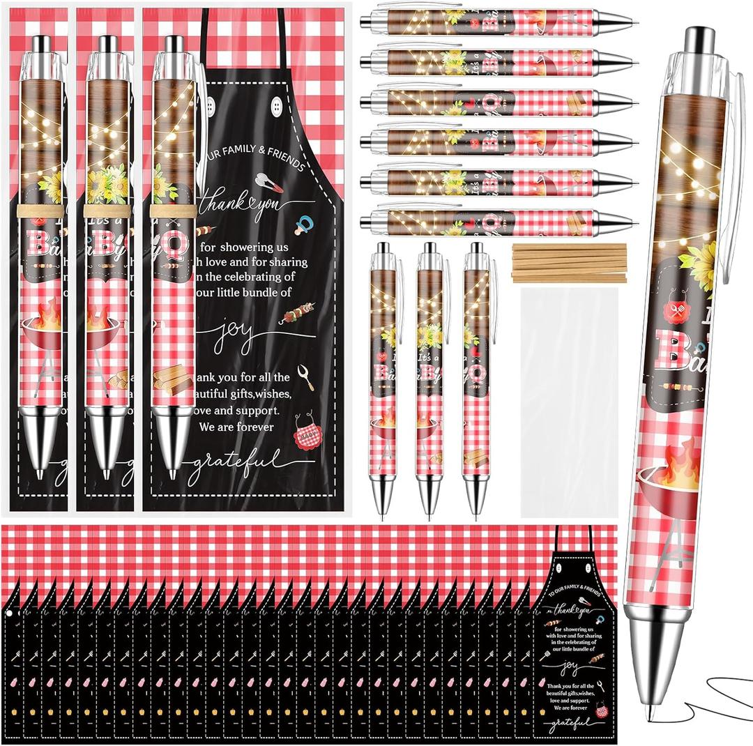 50 Set BBQ Baby Shower Favors for Guests It's A Baby Q Ballpoint Pens Thank You Greeting Cards Babys Q Shower Party Gifts for Gender Reveal Souvenir Pregnancy Party Game Prizes BBQ Birthday Supplies