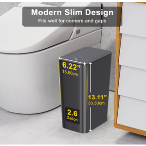 N. NETDOT 2 Pack 10 Liter Small Trash Can with lid, 2.6 Gallon,Garbage Can Slim Trash Bin Waste Basket for Bathroom,Kitchen,Bedroom,Living Room,Office,Laundry - Black