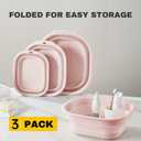 Collapsible Wash Basin Set of 3, Foldable Large Medium Small Wash Basins, Portable Plastic Basins for Laundry, Bottles, Travel, Camping (Pink)
