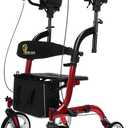 WINLOVE Upright Rollator Walkers for Seniors Stand Up Aluminium Tall Walker Light Weight for Rolling Mobility Walking Aids Light Red
