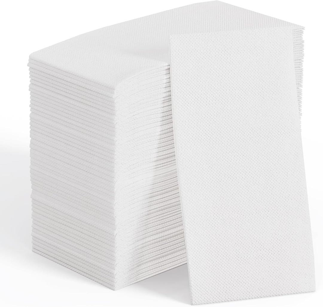 JOLLY CHEF 200 Pack Disposable Paper Napkins, Soft Bathroom Napkins for Guests, 2-Ply White Paper Hand Towels for Halloween, Wedding, Thanksgiving