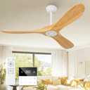 52 Inch Natural Wood Ceiling Fan No Light,Propeller Outdoor Ceiling Fans Without Lights with Wall Switch and Remote Control,Quiet DC Motor,3 Blades Ceiling Fan for Patios,Pavilion,Solid Wood