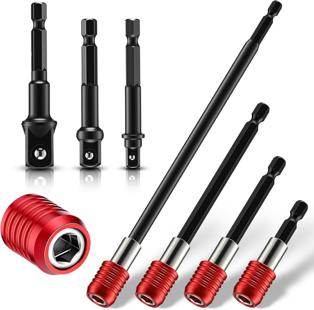 2 x 4 Pcs Magnetic Drill Bit Extension Set, 2, 4, 6, 12-inch Holders & Impact Socket Adapters (1/4", 3/8", 1/2") - Steel, Compatible with Most Power Drills