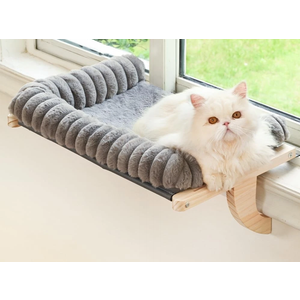 valigogo CloudSoft Cat Window Sill Perch with Zipper Designed Cushioned Bed, Supportive Cat Window Seat with Premium Solid Wood & Sturdy Metal Frame, Pet Hammock Bed for Large Cats (Large, White)