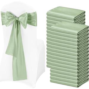Pesonlook 100Pcs Satin Chair Sashes Ties, Sage Green Satin Chair Sashes Bows Chair Cover Back Tie Supplies for Wedding Reception Events Banquets Party, Hotel Event, Chairs Decoration