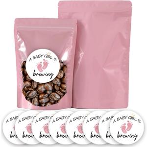 50 Set A Baby Is Brewing Coffee Favor Bag, Coffee Baby Shower Favor Bags, Stand up Zip Pouches Treat Bags for Gender Reveal, Donuts Goodie Candy Gifts Supplies, Baby Shower Decorations (pink)