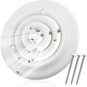 Therwen 1 PC 6 Inch Round Vent Cover, White Round Ceiling Diffuser with Screws HVAC Vent Duct Cover Replacement Exhaust Fan Covers for Home Office Kitchen Ventilation Use, Outer Dimensions: 9-15/16"