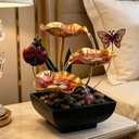 Tabletop Fountain,Indoor Water Fountain,Home Fengshui Décor Zen Relaxation Soothing Sound Machine for Office,Living Room,or Bedroom,Gold Lotus,Ladybird & Butterfly