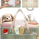 Baby Diaper Caddy Organizer with Portable Changing Mat - Teddy Fleece Diaper Organizer for Changing Table - Basket for Changing Essentials - Baby Essentials Organizer with Removable Dividers