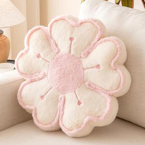 Flower Shaped Decorative Throw Pillow Cushion for Bed Couch, Cute Flower Plush Throw Pillows Home Decor Floor Pillow Seating Cushions (Beige, 17.7 Inches)