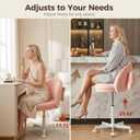 GTPOFFICE Vanity Chair with Back, Adjustable Tall Office Chair High Swivel Bar Stools Fluffy Cute Desk Chair Comfy with Wheels Bow Pillow Armlees for Adults Standing Desk Bar, Teddy Velvet, Pink