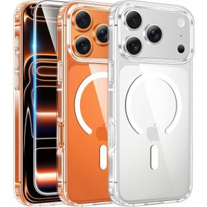 FNTCASE for iPhone 17 Pro-Max Case: Clear Magnetic Phone Cases with Screen Protector Compatible with Magsafe Slim Anti Yellowing Rugged Shockproof Protective Transparent Cell Cover (A-Clear)