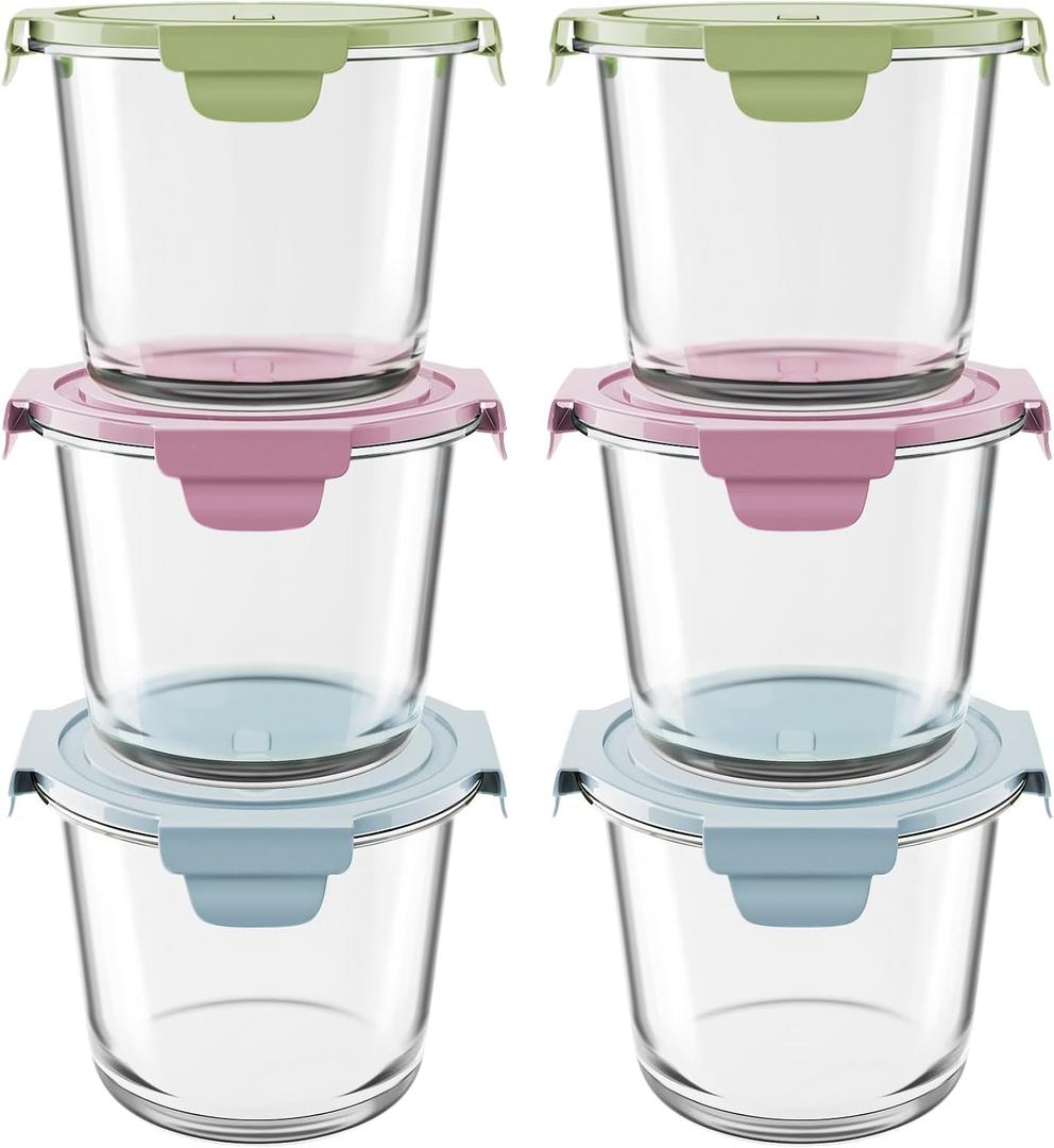 Freshmage 23oz Glass Meal Prep Containers with Lids, Airtight 3-Cup Glass Storage Containers Set, Heat-Resistant BPA-Free for Soup, Leftover, Microwave, Dishwasher, and Freezer Safe (6 Packs)