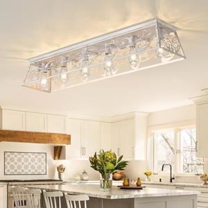 Garwarm 45.27" Modern Ceiling Light,6 Lights Dining Room Light Fixture,Modern Rectangle Chandelier, Kitchen Lighting Fixtures Ceiling Mount for Living Room Kitchen Island Bar