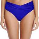 Tempt Me Women Twist Bikini Bottom Moderate High Cut Bathing Suit Bottoms Ruched Swimsuit Bottom (Large, Royal Blue)