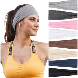 Headbands for Women – 8 Pack Wide Elastic Hair Bands, Soft Stretchy Non-Slip Sweatbands for Workouts, Yoga, Washing Face & Daily Wear