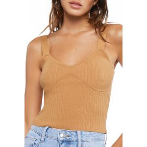 Forever 21 Women's Ribbed Sweater-Knit Top (Large, Brown)