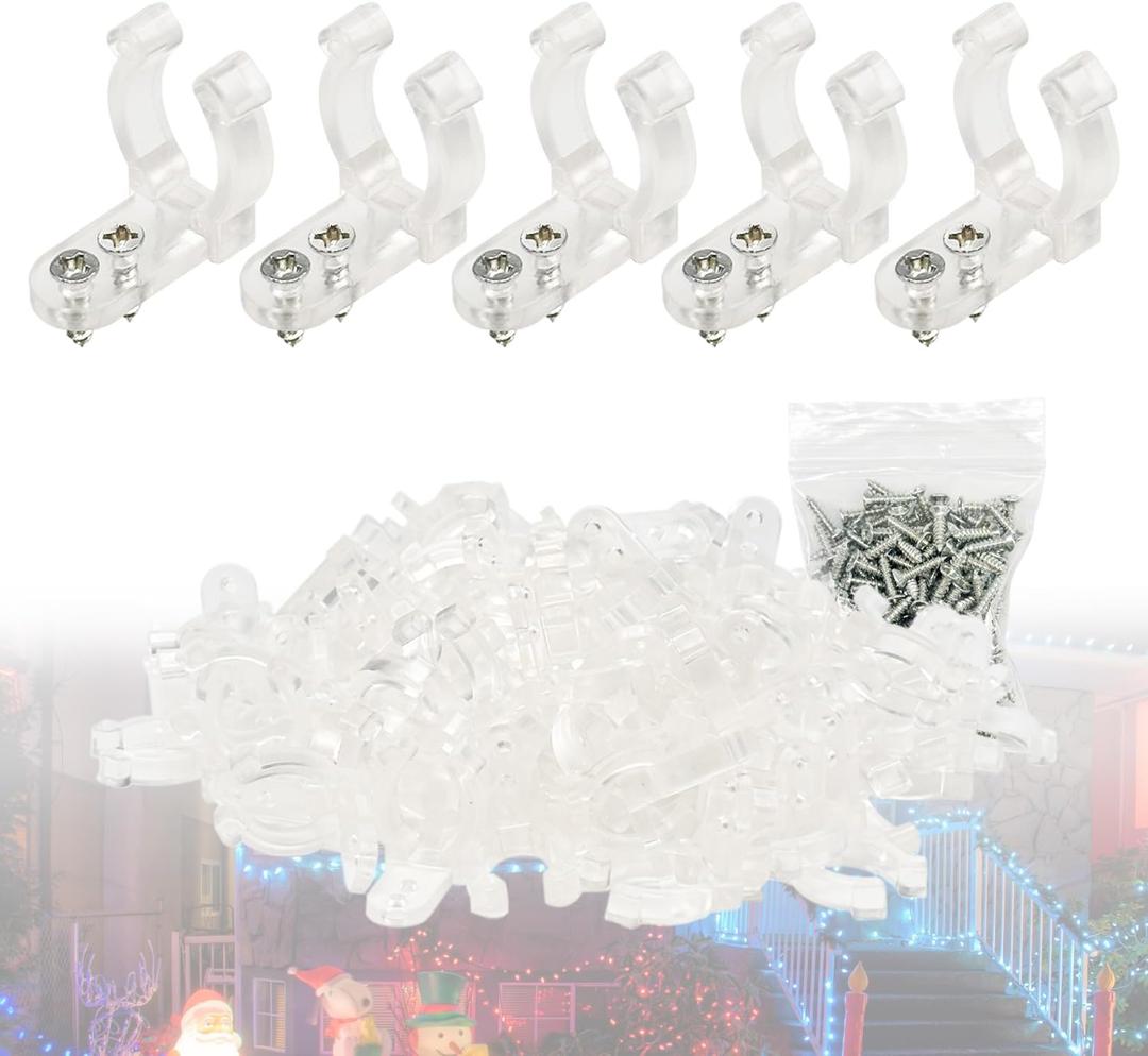 100PCS 1/2Inch LED Rope Light Clips with 200PCS Screws for Outside PVC Outdoor Rope Light Mounting Clips Hangers for Christams and Weddings YY002