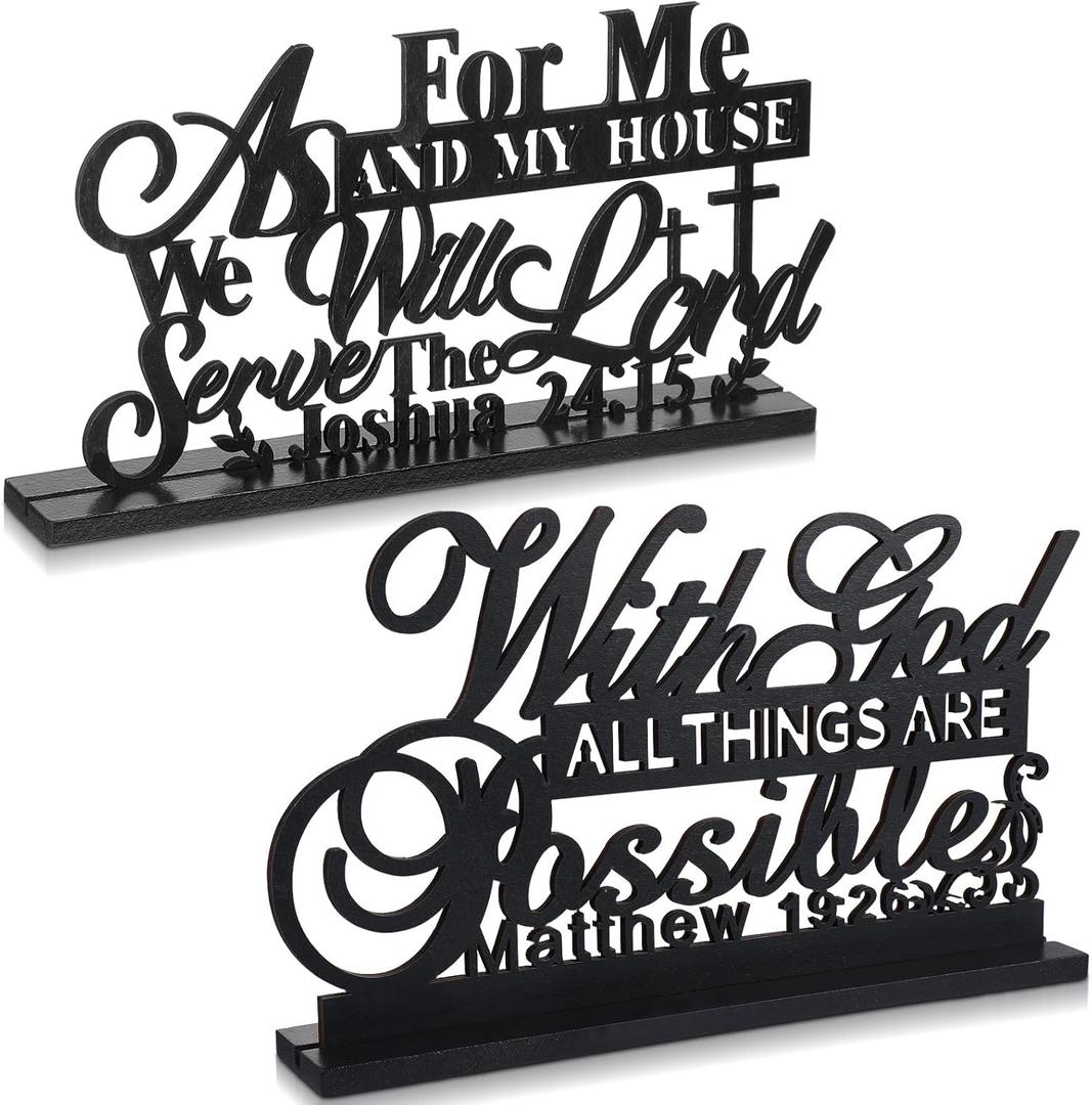 Jetec 2 Pcs Inspirational Table Art with God All Things are Possible As for Me and My House Table Centerpiece Motivational Table Decoration Christian Table Decoration for Home Office Christian Gifts