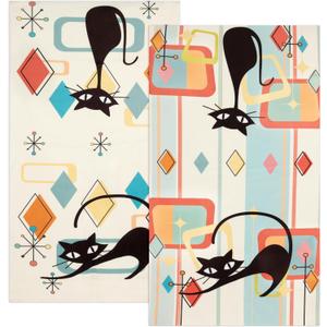 Mid Century Modern Cats Kitchen Towels Decorative Set 2 Pack Absorbent Retro Hand Towels Cute Black Cat Tea Towel Dish Towels for Kitchen Bathroom Home Decorations 16"x 28"