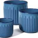 LE TAUCI Fluted Ceramic Plant Pots, 8.3/7/6 Inch Indoor Planters with Drainage Holes & Mesh, Modern Glossy Glaze Cylinder Flower Pot for Snake Plant, Set of 3, Harbor Blue