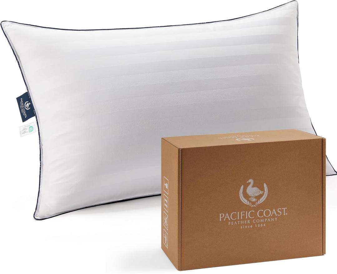 Pacific Coast White Goose Down Pillow with 100% Cotton Shell, Luxury Hotel Bed Pillow for Sleeping, Suitable for Back and Stomach Sleepers, King Size