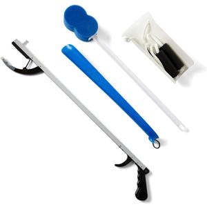 Medline Economy Hip Kit, Mobility Aids Ideal for Hip Surgery Recovery, 4-Pieces, 26" Grabber Reacher, Shoehorn, Sock-Aid, and Contoured Bath Sponge