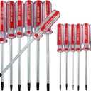 13 Pc Security Torx Screwdriver Set with Magnetic Tip, T4 T5 T6 T7 T8 T9 T10 T15 T20 T25 T27 T30 T40 Cr-V Steel Screwdriver with Red Insulated PVC Handle for Repairing and DIY