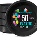 Exquisite Party Solids Black Plastic Plates For Party Supplies 7" Black Disposable Plates Heavy Duty 50 Pcs Plastic Dinnerware Sets Heavy Duty 350 GSM Disposable Dinnerware Set