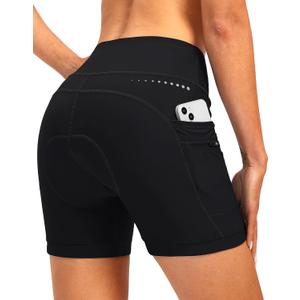 Women's 4D Padded Bike Shorts 5"/7" Riding Underwear Cycling Bicycle Road Biking Cycle Shorts for Women Zipper Pockets (Black) S