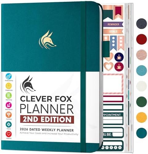 Clever Fox Planner 2nd Edition Dated Jan 2026-Jan 2027 – Colorful Weekly & Monthly Goal Setting Planner, Habit Trackers, Time Management and Productivity Organizer, Gratitude Journal, A5 (Dark Teal)