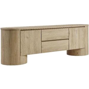 Modway Duval 71 Inch Oval TV Stand in Light Oak  Low Profile Mid Century Modern Media Cabinet - Living Room Entertainment Center with Storage