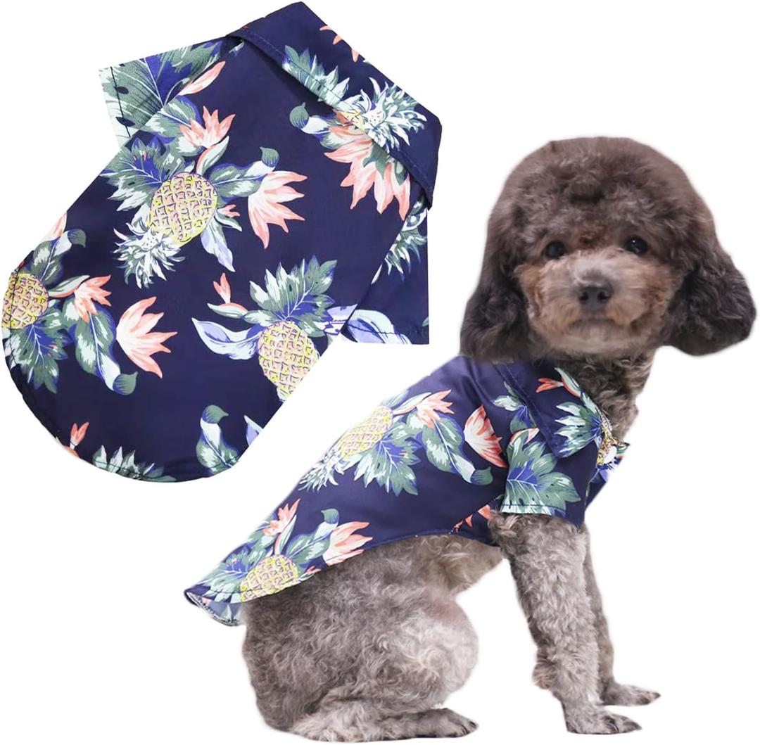 Hawaiian Beach Print Pet Dog Cat T-Shirts Cute for Dog Cats Cool Summer Vest Camp Shirt Clothes (Dark Blue, S)