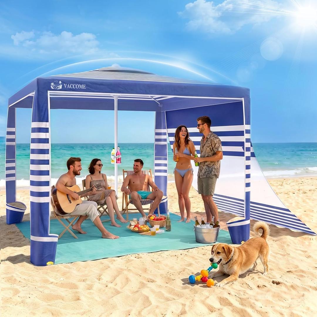 Beach Cabana,8 x 8 ft Large Pop Up Beach Canopy Tent for 6-8 People, UPF 50+ Beach Tent Sun Shelter with Sidewall, Wind Resistant Beach Shade, Reinforced Frame, Portable with Carry Bag, 94.49 x 94.49 x 78.74 inches