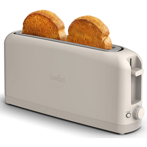 bella 2 Slice Slim Toaster, Fitsanywhere™ Kitchenware, 6 Setting Shade Control with Reheat & Cancel Buttons, Fits sourdough, 10” Long Slot, Anti Jam & Auto Shutoff, 900 Watt, Oatmilk