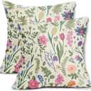 Spring Floral Pillow Covers 22x22 Inch Set of 2 Watercolor Pink Flowers Sage Green Leaves Vintage Botanical Plants Print Decorative Throw Pillows Seasonal Pillow Cases Couch Bed Sofa Decor