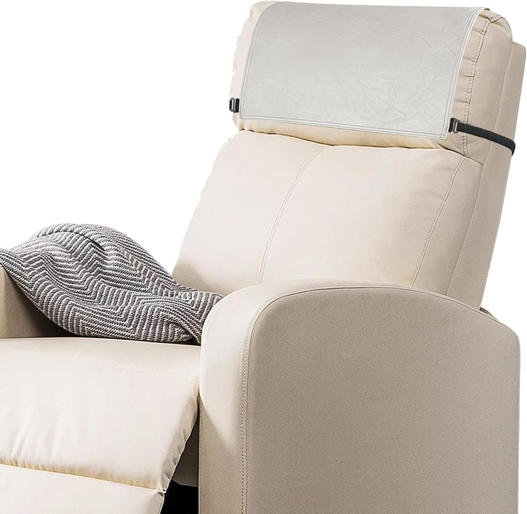 Recliner Headrest Protector-Faux Leather Headrest Covers for Recliners,Recliner Headrest Cover with Elastic Straps,Chair Headrest Cover for Recliners Protector 17 x 27 in(Beige)