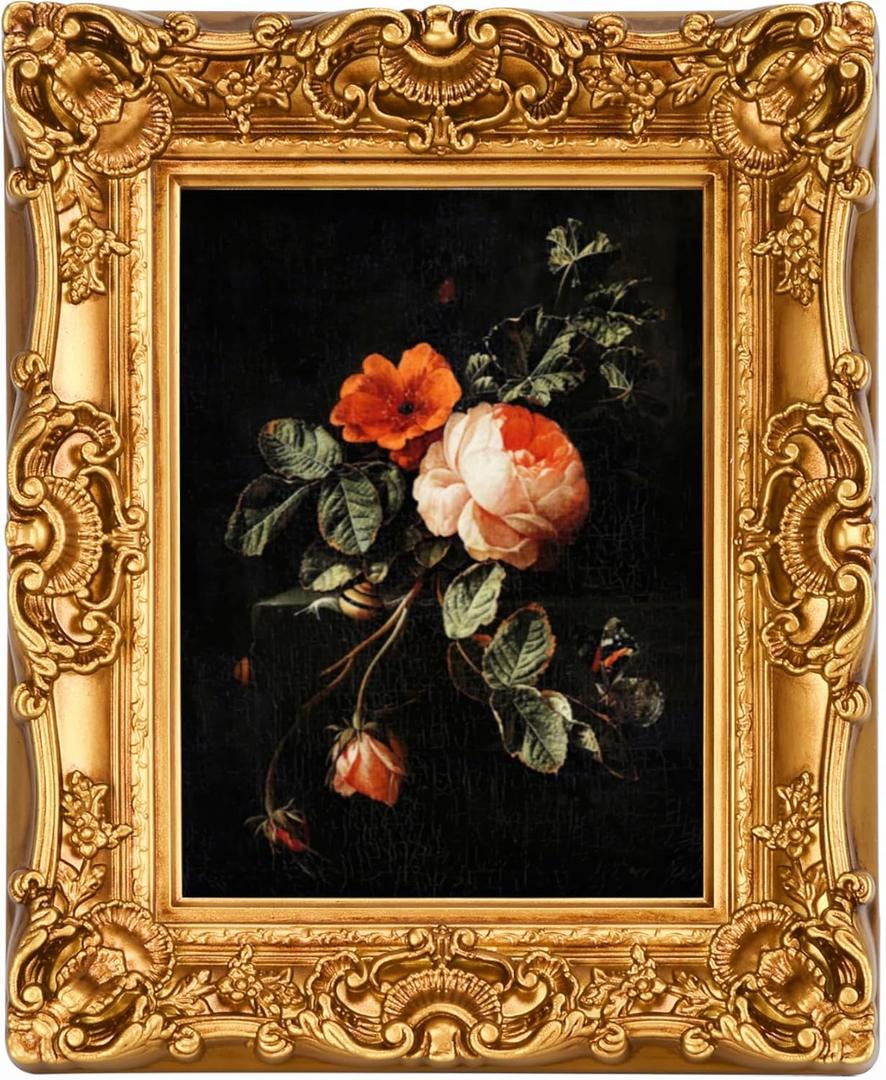 11x14 Picture Frame with Oil Painting, Antique Gold European Style for Wall Decor, Baroque-Style Home Decor Large Photo Frame with Real Glass, Ready to Hang