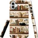 Compatible with iPhone 16 Plus Case,Glossy Case All-Round Protection Shockproof Anti-Scratches TPU Cover,Cases for Man Woman-Bookshelf Books Plants Cat