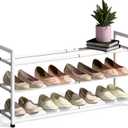 Bumusty 3-Tier Expandable Shoe Rack for Closet, 18-33 Adjustable Shoe Rack for Small Space, Small Shoe Organizer for Front Door, Sturdy Metal, White
