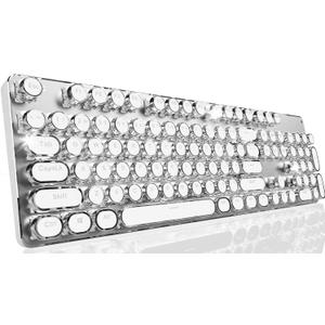 EWEADN TK950 Typewriter Keyboard Wireless Mechanical Keyboard, 104 Keys Aesthetic Typewriter Keyboards with White Backlit, Anti-Ghosting, Blue Switch Bluetooth/2.4GHz/Wired Keyboards-White
