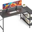 DUMOS L Shaped Desk 39 Inch Computer Desk Gaming Furniture Corner Desks Home Office PC Table with Reversible Storage Shelves for Writing Working Study Bedroom Dorm, Modern Black