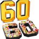 Paready 13.78'' Fillable Cardboard Number 60 for Charcuterie, Gold Black Number 60 Tray, Food Fillable Number 60 Box Flower Candy Cupcakes Container for 60th Anniversary Birthday Party Decoration