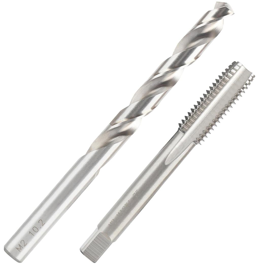M12 x 1.75 Tap and 10.2mm Drill Bit Set, M2 HSS Metric Drill and Tap Set, Machine Screw Tap Drill Bit Kit for Metal