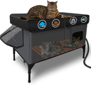 Heated Cat House for Outside, Insulated Weatherproof Heated Outdoor Cat House with Waterproof Eaves & Escape Door, Elevated Outdoor Cat Shelter for Feral Stray Cat (Black Camo, 16.5"x13"x16.9")