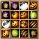 Halloween Ornaments Tree Decorations, Naughty Pumpkin Themed 16ct 80mm Ornaments, Shatterproof Decorative Hanging Assorted Ornament for Holidays Party Halloween Christmas Decor and Events